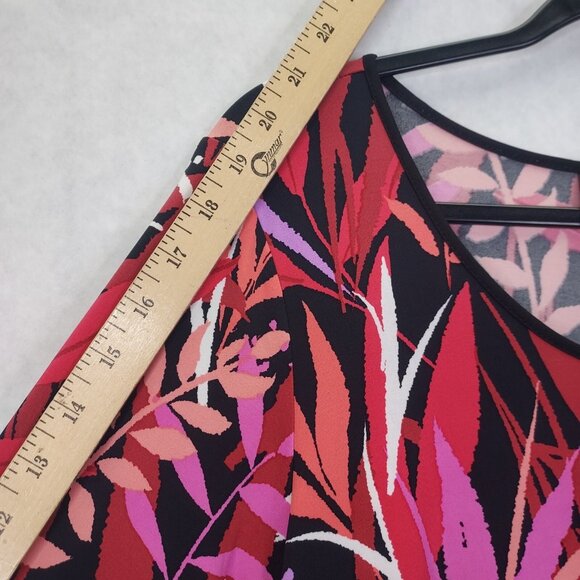 Bob Mackie Shift Dress Medium Bell Sleeve Floral Stretch Red Purple Wearable Art - Picture 11 of 12